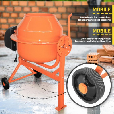 TIMBERTECH Miešačka na betón 70 l, 220 W, oceľ, 2 kolieska