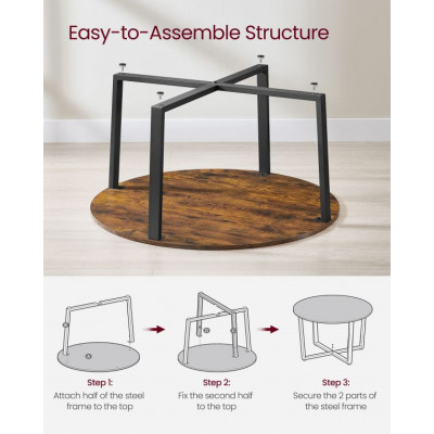 VASAGLE okrúhly konferenčný stolík, rustikálna hnedá/čierna