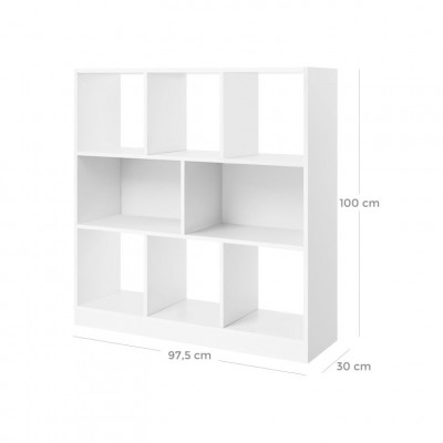 VASAGLE biela knižnica s priehradkami 97,5×30×100 cm