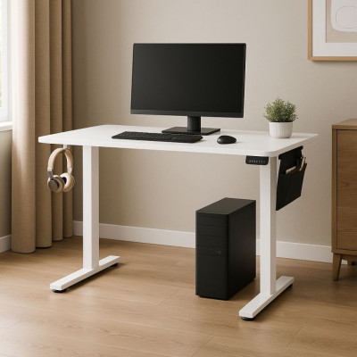 Elektricky výškovo nastaviteľný pracovný stôl 140×60 cm biel