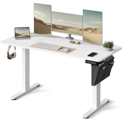 Elektricky výškovo nastaviteľný pracovný stôl 140×60 cm biel