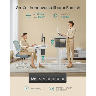 Elektricky výškovo nastaviteľný pracovný stôl 140×60 cm biel