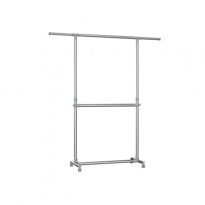 Dvojitý vešiak na odevy na kolieskach, výška 113–198 cm