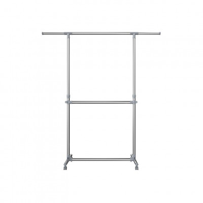 Dvojitý vešiak na odevy na kolieskach, výška 113–198 cm