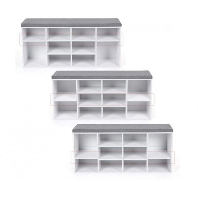 Skriňa na topánky s lavicou a vankúšom, biela, 104×30×48 cm