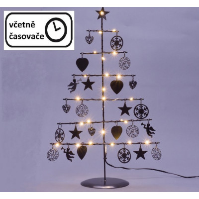 Vianočný kovový strom - čierny, 25 LED, teple biela