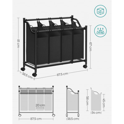 SONGMICS kôš na bielizeň 4×35 l, čierny