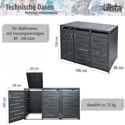 STILISTA Kontajnerová skriňa 201 x 80 x 116 cm, antracitová