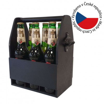 Drevený nosič na pivo s otváračom fliaš, 23,5 x 30 x 15,5 cm