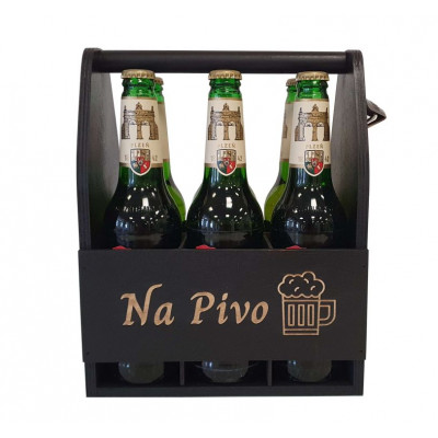 Drevený nosič na pivo s otváračom fliaš, 23,5 x 30 x 15,5 cm