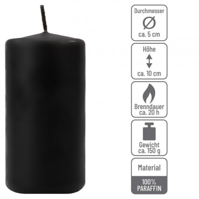 Čierna parafínová sviečka 10 cm, 20 h horenia, sada 8 ks