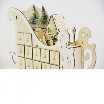 Vianočný adventný kalendár, sane, 10 LED, na batérie