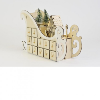 Vianočný adventný kalendár, sane, 10 LED, na batérie