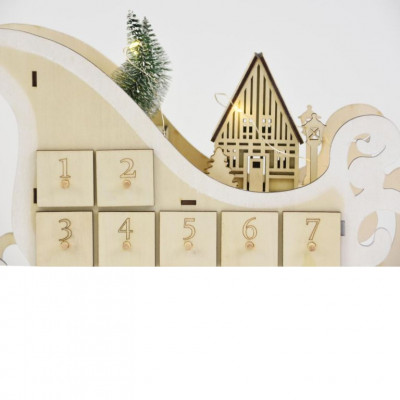 Vianočný adventný kalendár, sane, 10 LED, na batérie