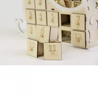 Vianočný adventný kalendár, sane, 10 LED, na batérie