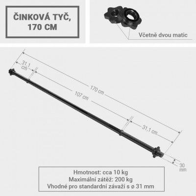 Gorilla Sports Činková tyč, 170 cm, chróm, 30/31 mm