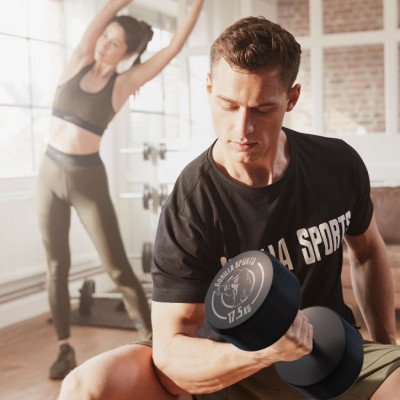 Gorilla Sports Jednoručné činky červeno/biele, 2 x 17,5 kg