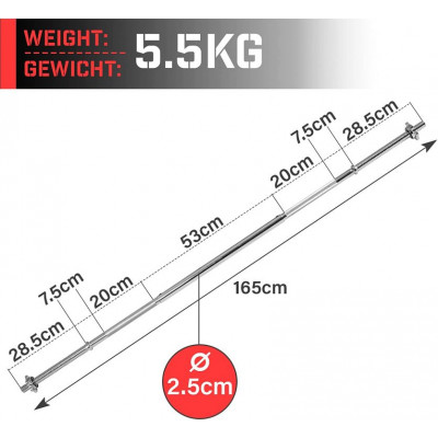 Physionics činková chrómovaná ty, 120 cm + hviezdicové zámky