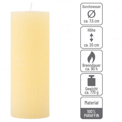 Krémová parafínová sviečka rustikálna 20 cm, 90 h, sada 4 ks
