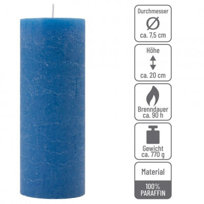 Modrá parafínová sviečka rustikálna 20 cm, 90 h, sada 2 ks