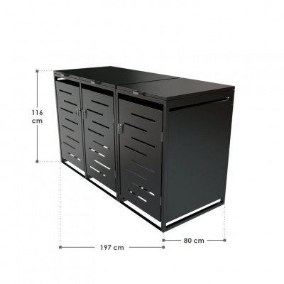 Kovový prístrešok pre 3 popolnice, antracit, 197×116×80 cm