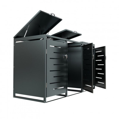 Kovový prístrešok pre 3 popolnice, antracit, 197×116×80 cm