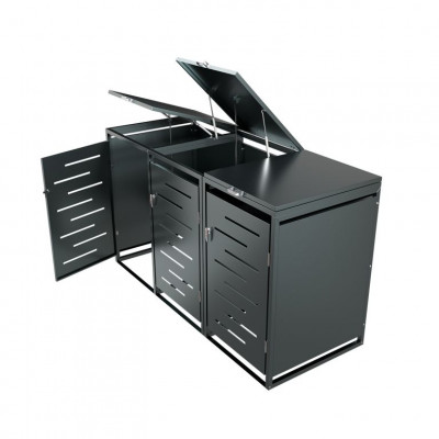 Kovový prístrešok pre 3 popolnice, antracit, 197×116×80 cm