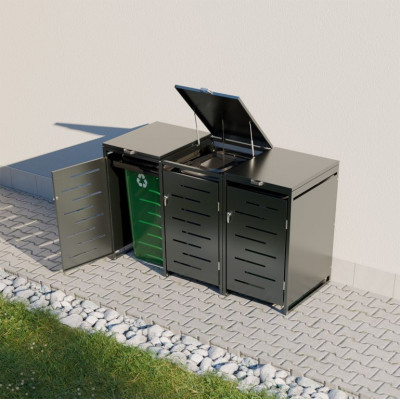 Kovový prístrešok pre 3 popolnice, antracit, 197×116×80 cm