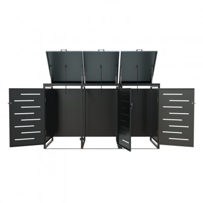 Kovový prístrešok pre 3 popolnice, antracit, 197×116×80 cm