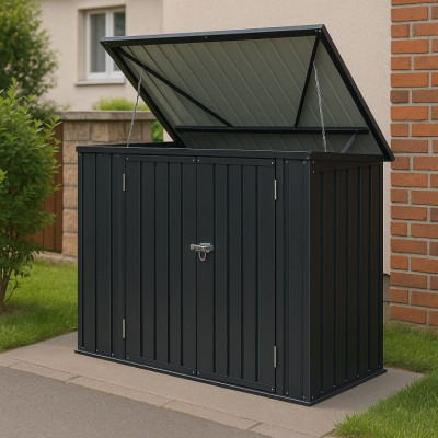 Kovový prístrešok, 3 popolnice, výklopné veko, 200×105×128cm