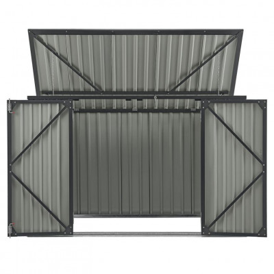 Kovový prístrešok, 3 popolnice, výklopné veko, 200×105×128cm