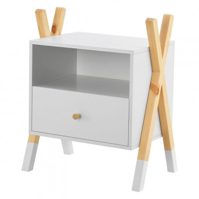 Detský nočný stolík, biely so zásuvkou a policou