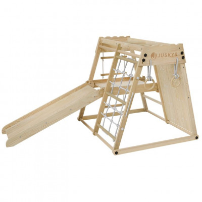 Detské vnútorné drevené ihrisko so šmykľavkou, lezeckou sten