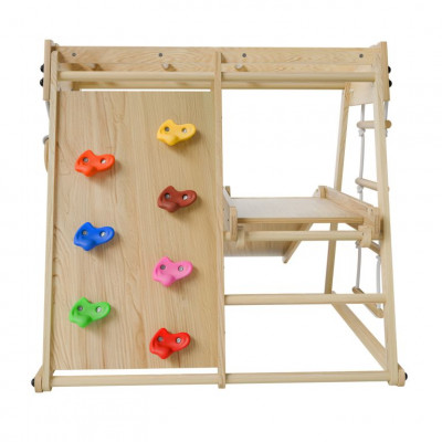 Detské vnútorné drevené ihrisko so šmykľavkou, lezeckou sten