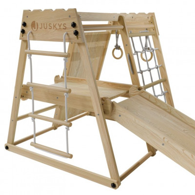 Detské vnútorné drevené ihrisko so šmykľavkou, lezeckou sten