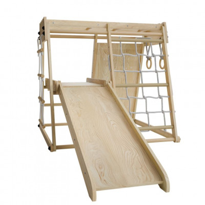 Detské vnútorné drevené ihrisko so šmykľavkou, lezeckou sten