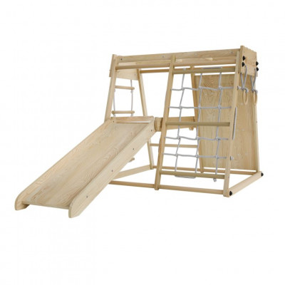 Detské vnútorné drevené ihrisko so šmykľavkou, lezeckou sten