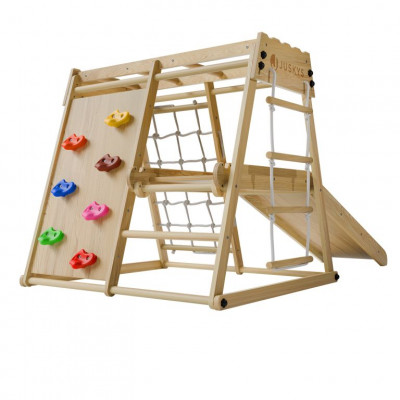 Detské vnútorné drevené ihrisko so šmykľavkou, lezeckou sten