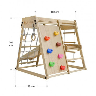 Detské vnútorné drevené ihrisko so šmykľavkou, lezeckou sten