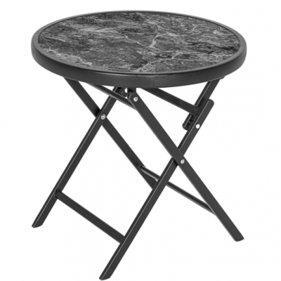 Odkladací stolík so sklenenou doskou, sivý mramor, Ø 45 cm