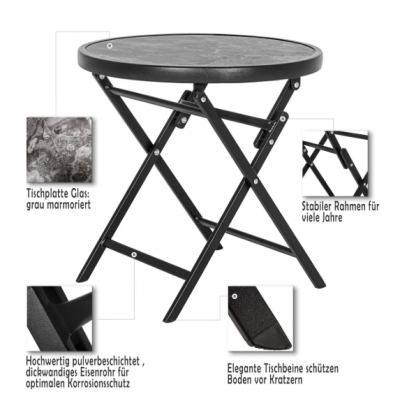 Odkladací stolík so sklenenou doskou, sivý mramor, Ø 45 cm