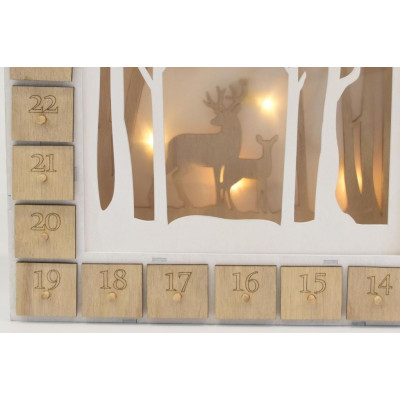 Drevený adventný kalendár s lesným motívom, 7 LED diód