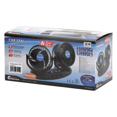 Ventilátor MITCHELL DUO na palubnú dosku s teplomerom - 12 V
