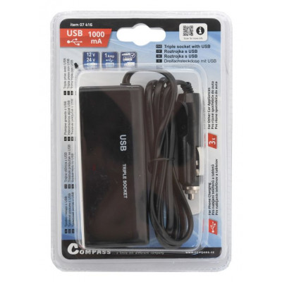 Roztrojka 12 / 24 V + USB 1000 mA