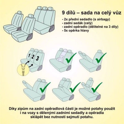 Poťahy sedadiel POLY - 9 ks, farebné