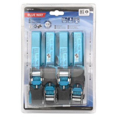 COMPASS popruhy s račňou a hákmi, 350 cm, 4ks