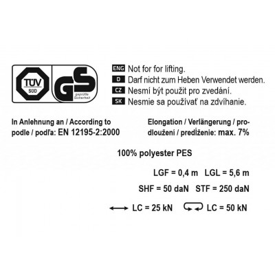 Popruh s račňou a hákmi, 6 m