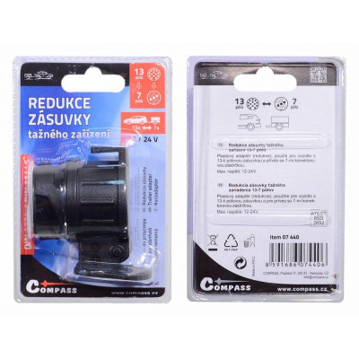 Redukcia zásuvky ťažného zariadenia, 13-7 pólov