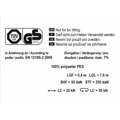 Popruh s račňou a hákmi, 8 m