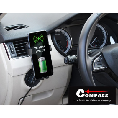 COMPASS Držiak telefónu Luke-V, bezdrôtové nabíjanie, silver